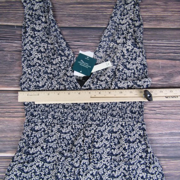 ROXY NEW NWT Small Navy Blue Ivory Floral Halter Neck Midi Dress V Neck - Picture 6 of 10